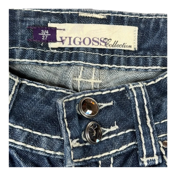 Vigoss Dark Wash Thick Stitch Embellished Fit Skinny Jean. Sz: 3/4 - Picture 5 of 12